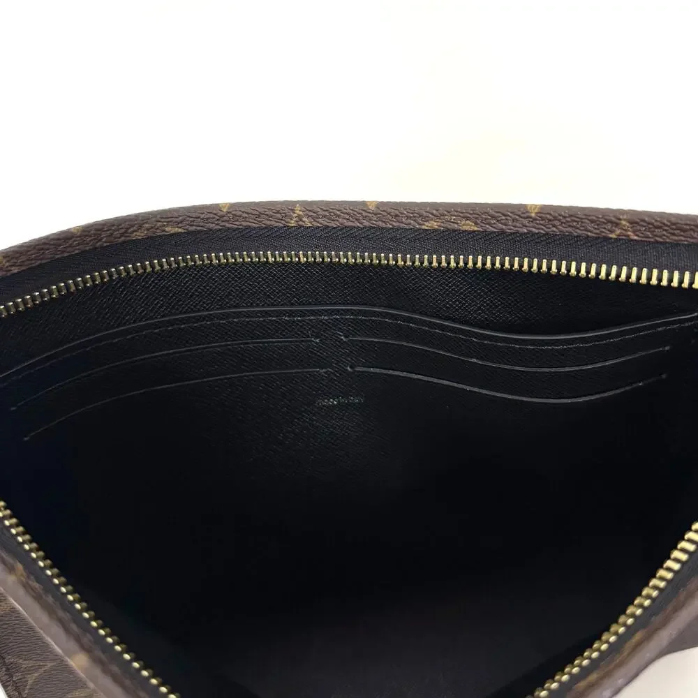 Louis Vuitton Monogram Canvas Brown Black Leather Poche Toilette Clutch Handbag